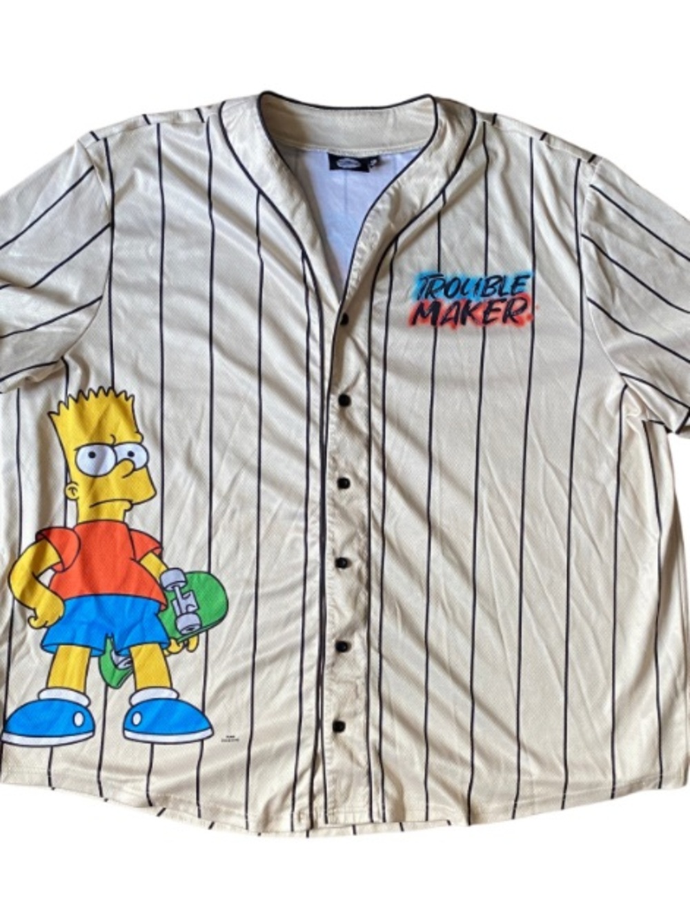 THE SIMPSONS Men’s Cream and Black Vertical Stripes Baseball Jersey Size 3XL